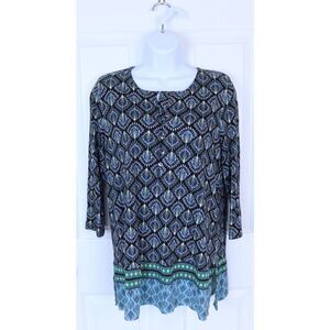 J Jill  Women's 3/4 Sleeve 1/2 Button Tunic Top Tencel Lyocell Blend Size Small